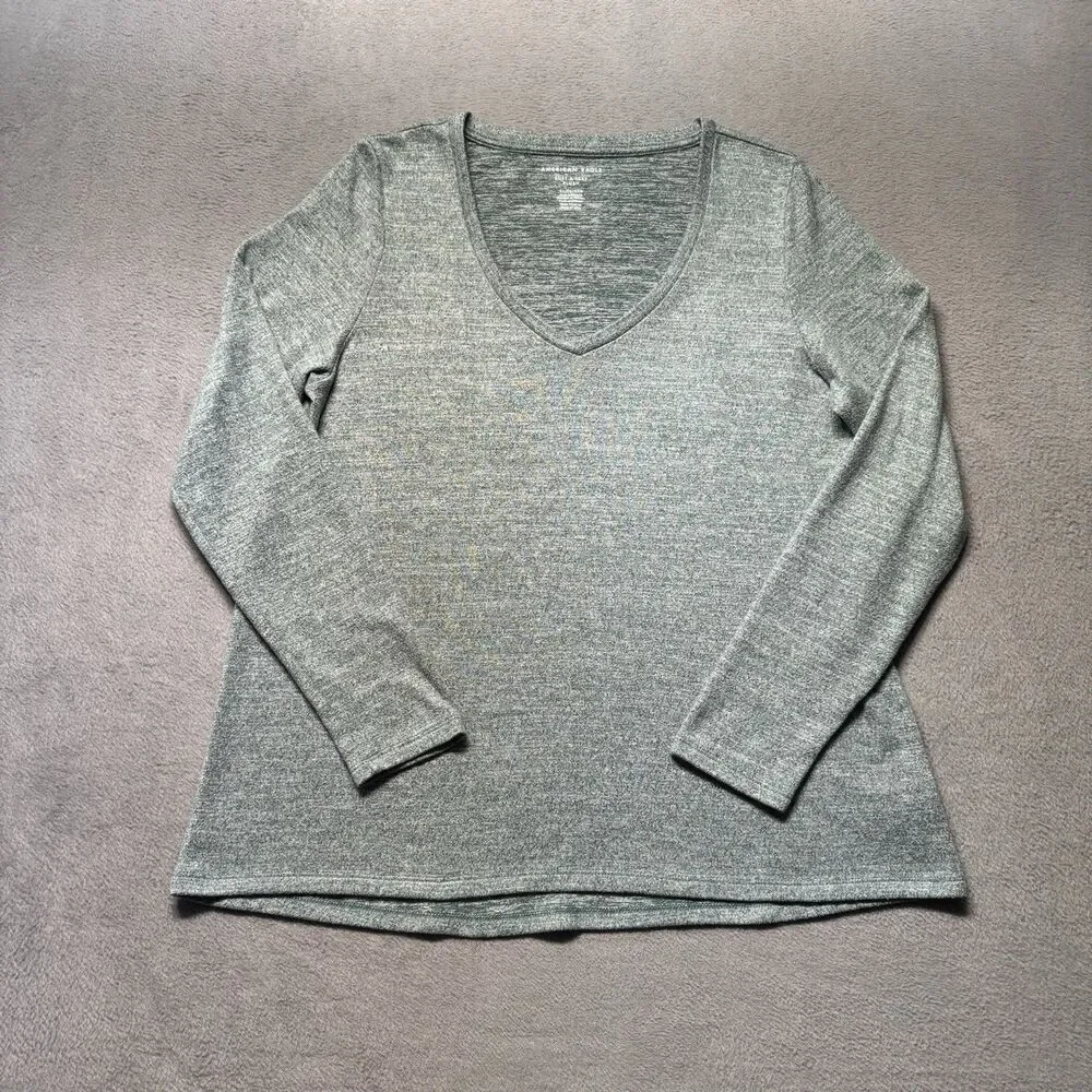 American Eagle Womens XL Soft & Sexy Plush V Neck Sweater Green Stretch Pullover
